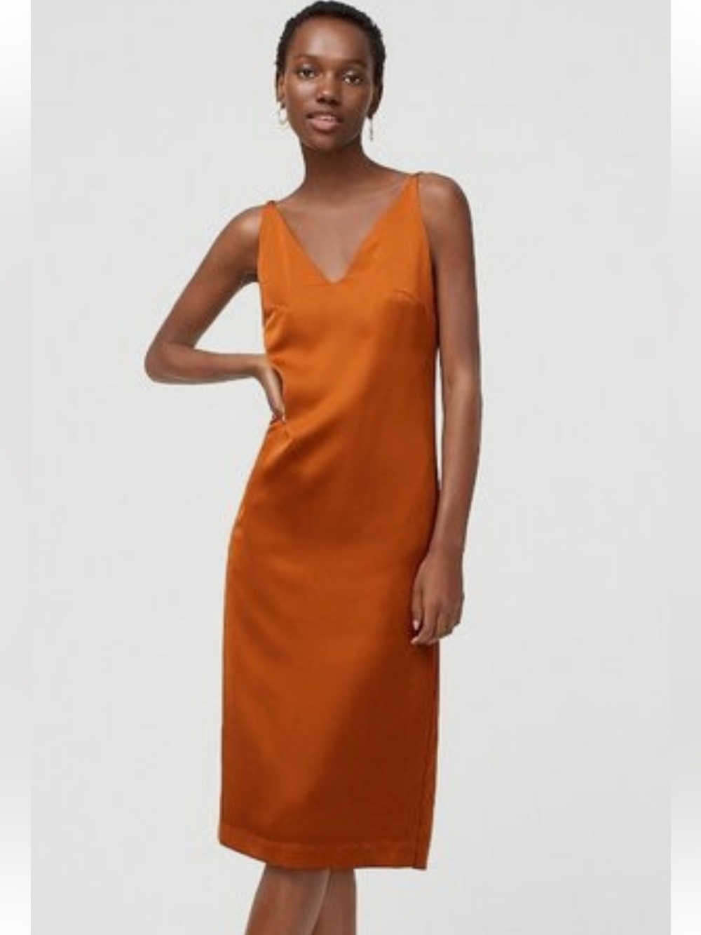 J. Crew Satin Slip Midi Dress in Ivory